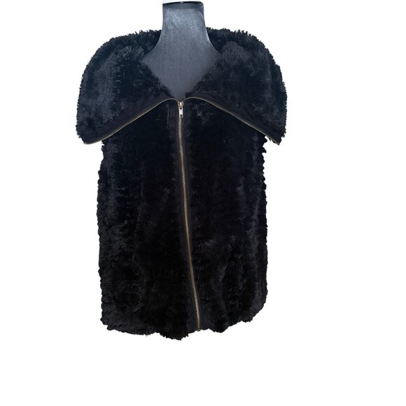 Black Faux Fur Zip-Up Vest With Oversized Collar By Fever XL - Picture 1 of 6